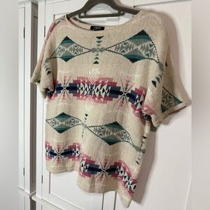 Chaps Denim Aztec Southwestern Knit Top Short Sleeve Boho Womens Large
